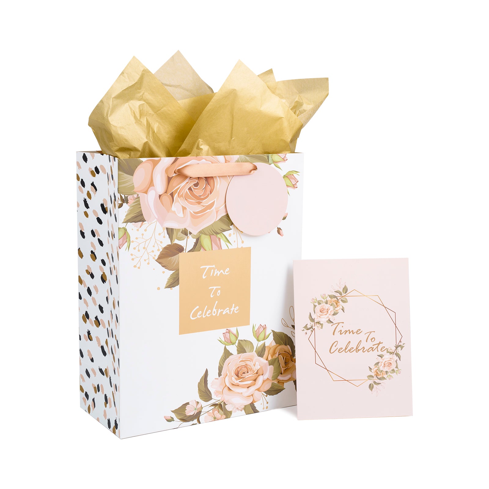MAYPLUSS 13 Large Pink Gold Gift Bag with Card and Tissue Paper