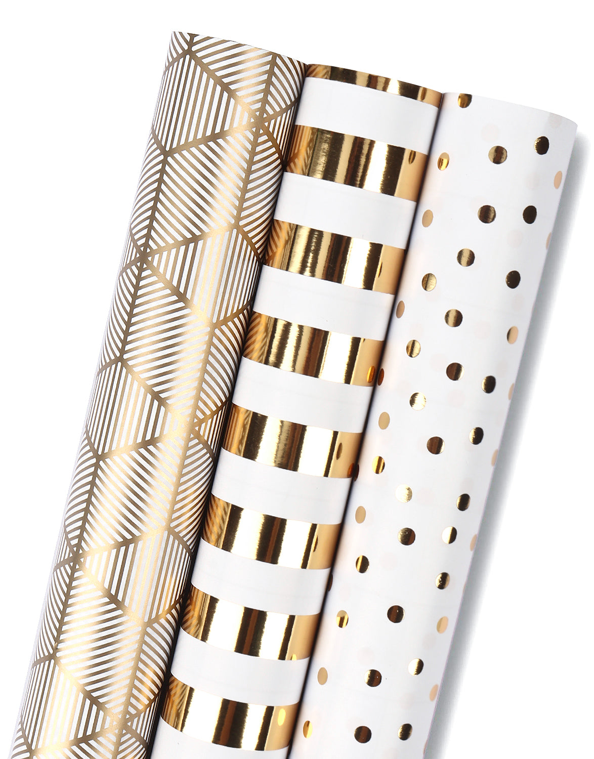 MAYPLUSS Gift Wrapping Paper Roll - 3 Different Gold and White Set