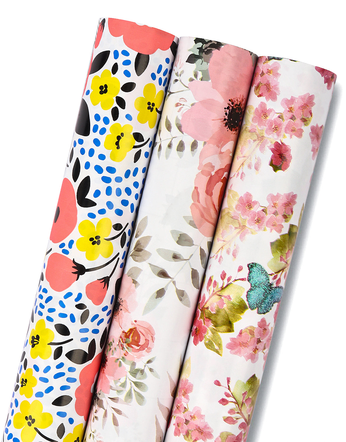 MAYPLUSS Gift Wrapping Paper Roll - 3 Different Floral and Butterfly D –  Maypluss