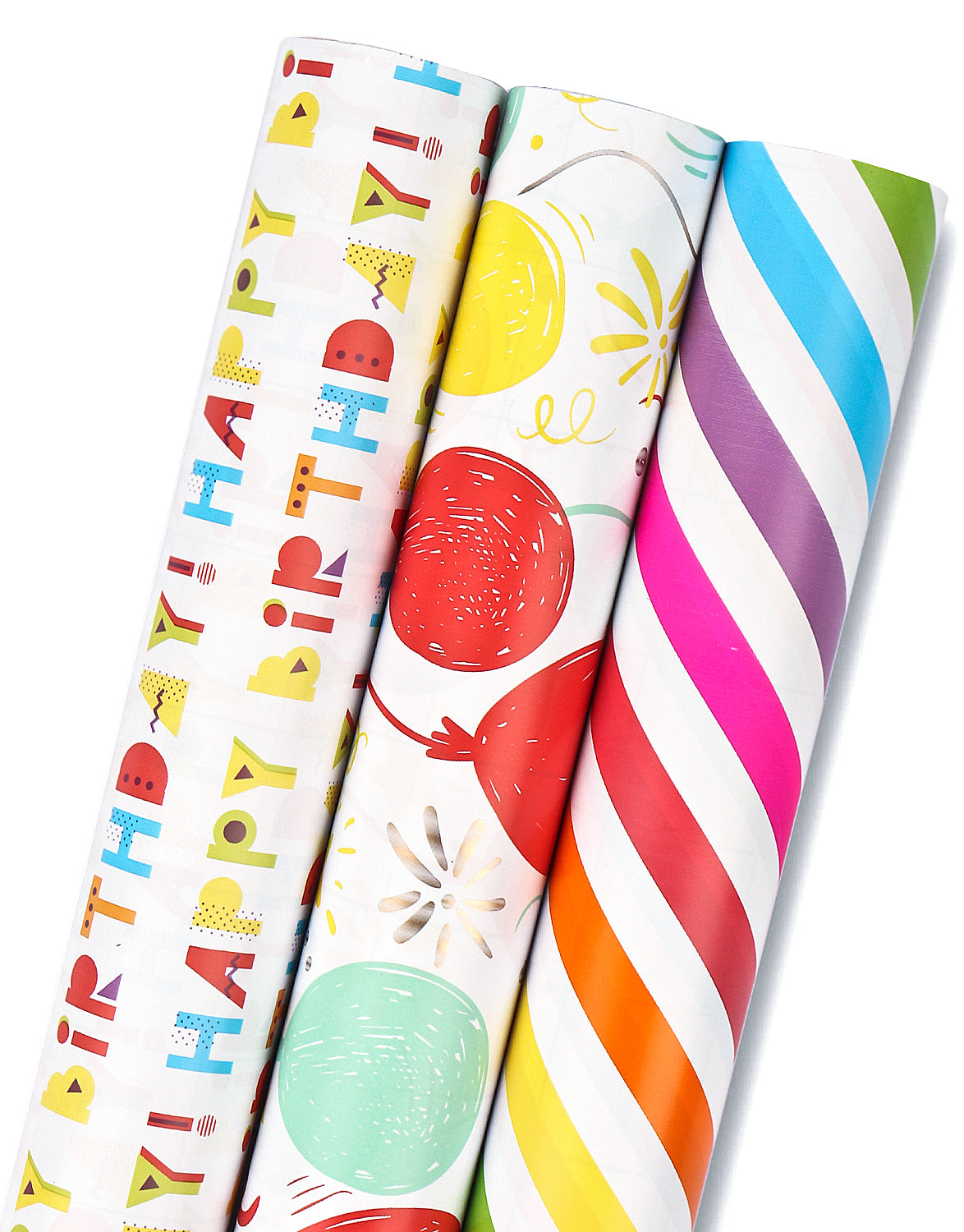 MAYPLUSS Gift Wrapping Paper Roll - 3 Different Birthday Print Design (14.4  sq. ft.ttl.) - 17 inch X 120 inch Per roll