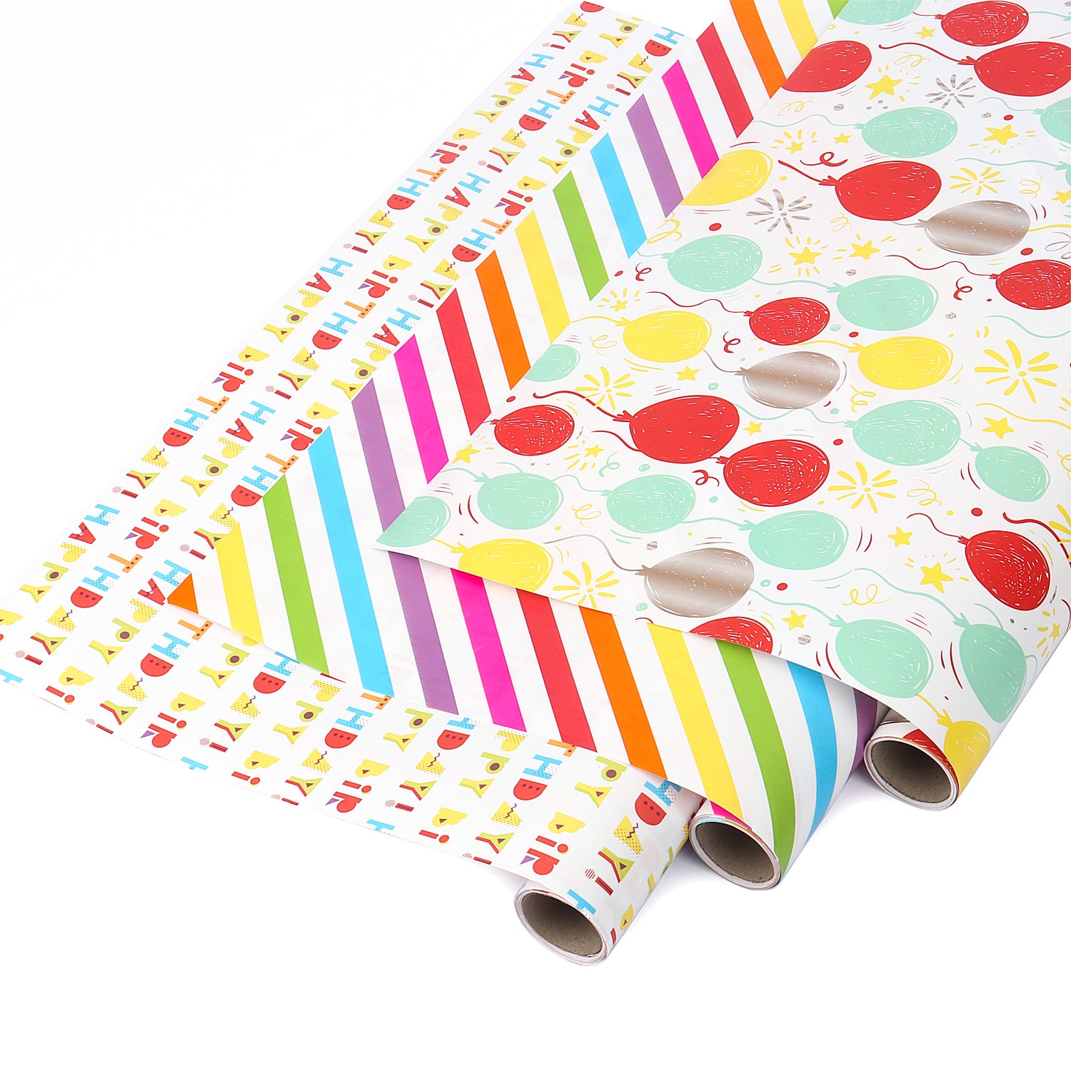 MAYPLUSS Gift Wrapping Paper Roll - 3 Different Birthday Print