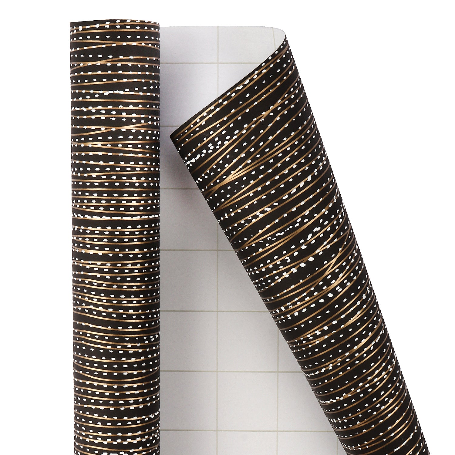 MAYPLUSS Wrapping Paper Roll - Mini Roll - 17 inch x 120 inch per Roll - White & Gold Foil Design (42.3 sq.ft.ttl)
