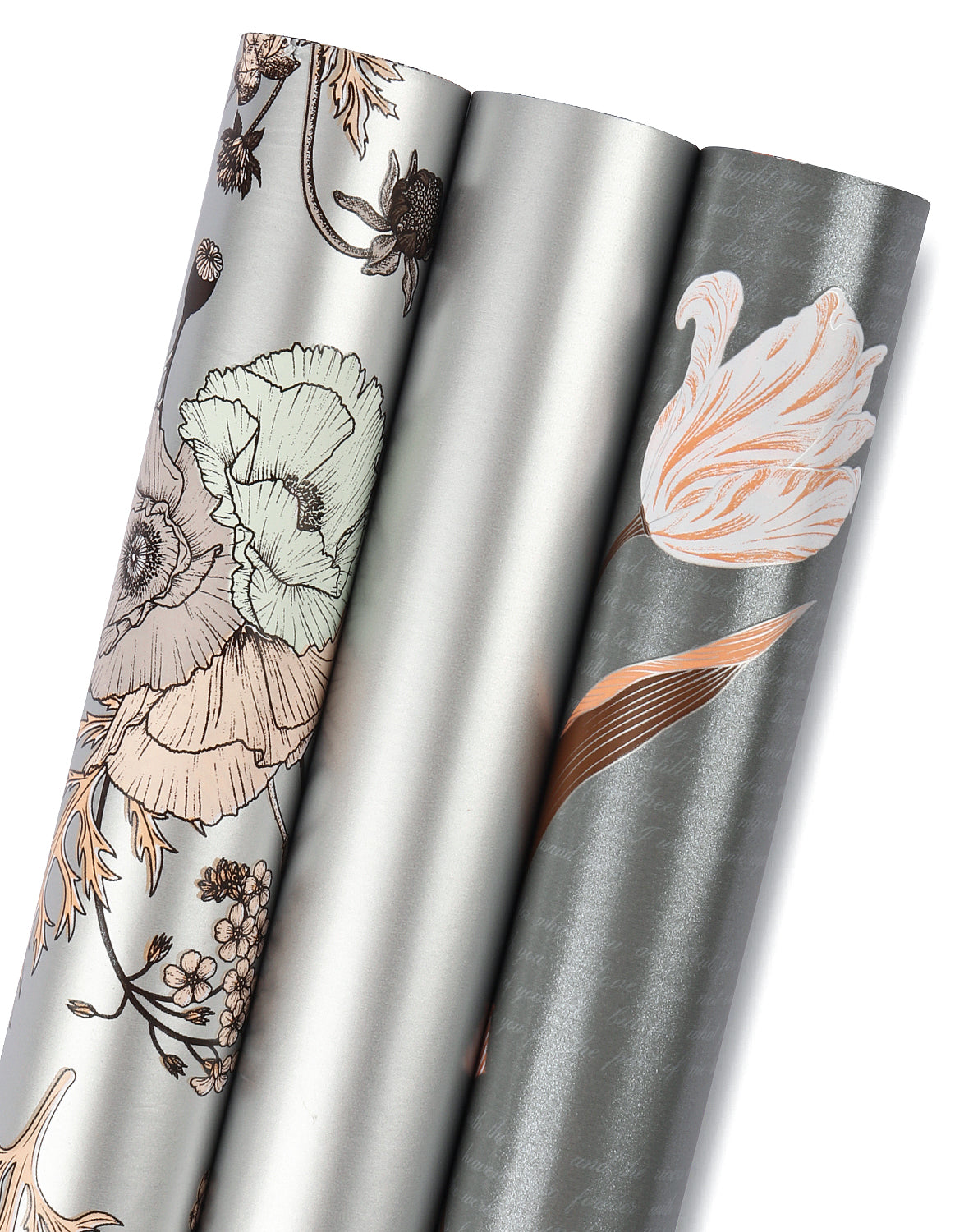 MAYPLUSS Gift Wrapping Paper Roll - 3 Different Silver Floral Design ( –  Maypluss