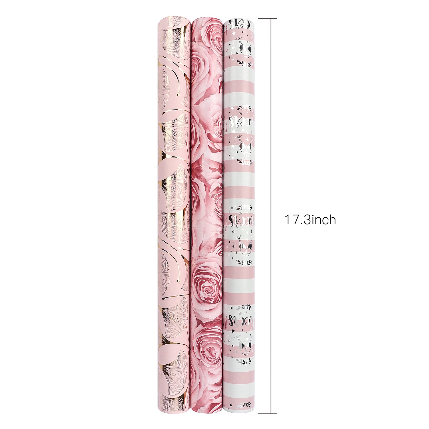 MAYPLUSS Gift Wrapping Paper Roll - 3 Different Pink Floral